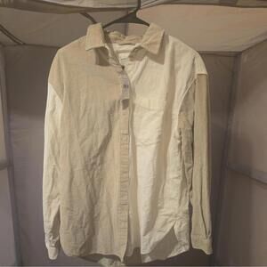 Nwt Womens American Eagle Sz Small Button Up Cordoruy Beige & White colorblock